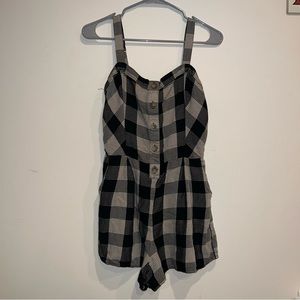 Hollister | Black and Tan Gingham Romper